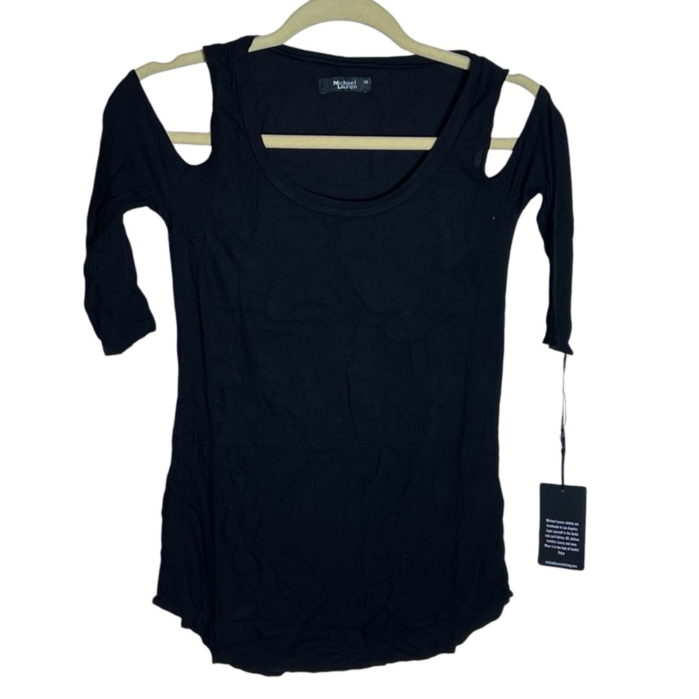 Michael Lauren Revolve Renzo Black Open Shoulder 3/4 Sleeve Top, XS